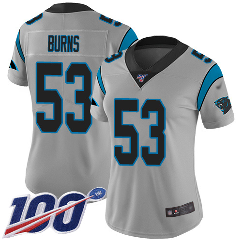 Carolina Panthers Limited Silver Women Brian Burns Jersey NFL Football #53 100th Season Inverted Legend